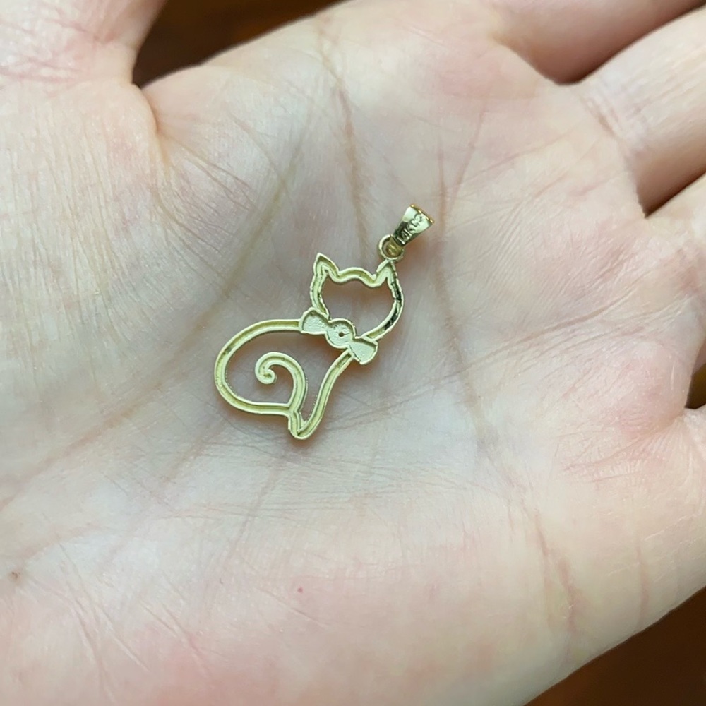 10k Solid Gold Diamond Openwork Cat Necklace - image 7